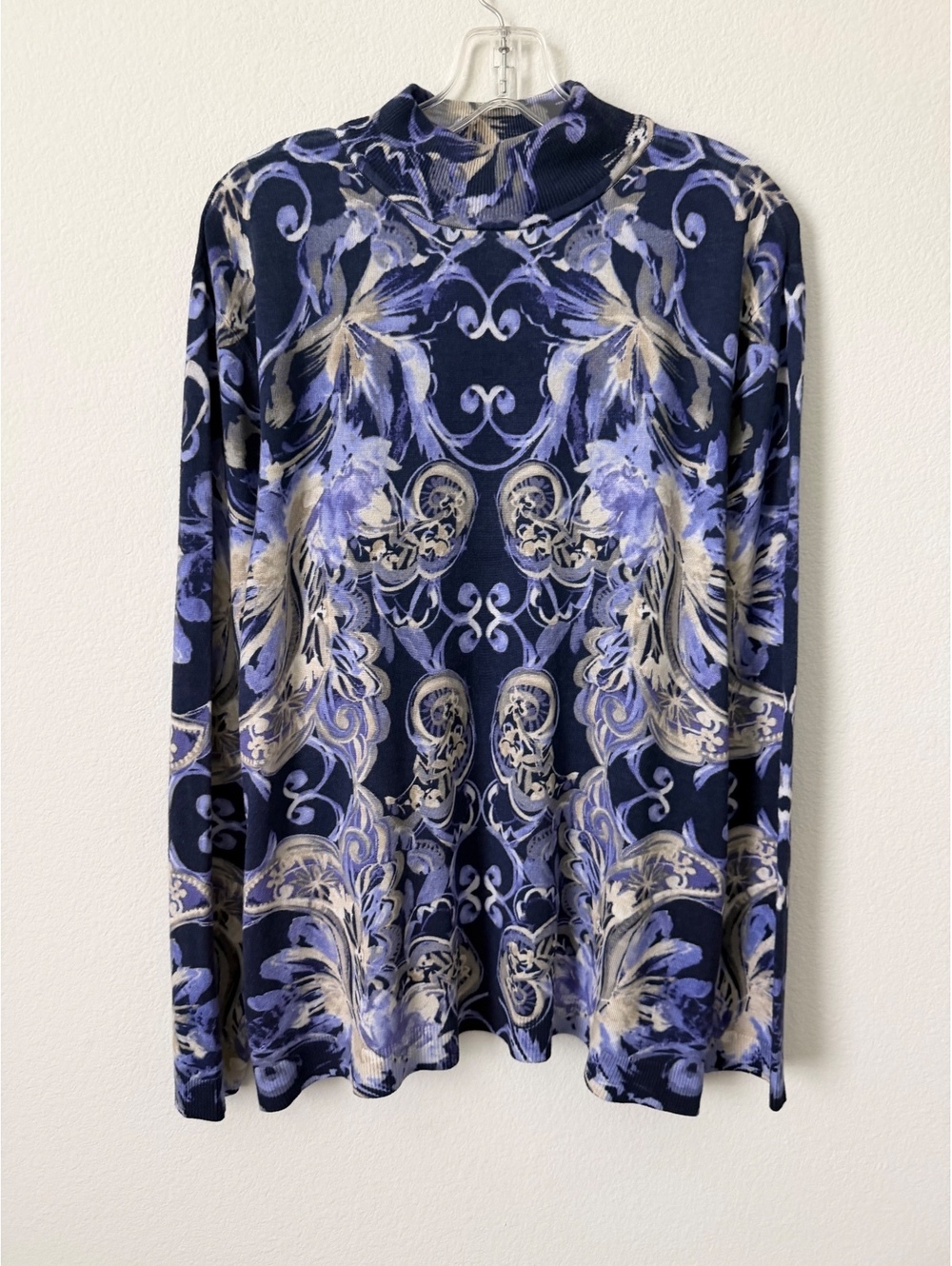 Chico’s Long Sleeve Mock Neck Purple Tone Floral Paisley Sweater Size 4 (XXL)